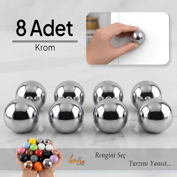 8 Adet Sert Plastik Düğme Yuvarlak Top Krom Dolap Mobilya Mutfak Dolabı Çekmece Kulbu Kulpu Kulplar ürün görseli 1
