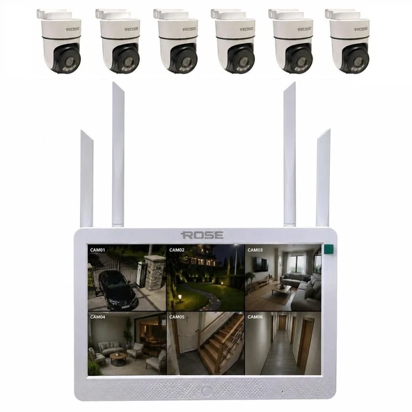 Rose 6 PTZ Kameralı 10.1'' Lcd Ekranlı Sesli Kablosuz Wifi Kamera Seti ürün görseli 1