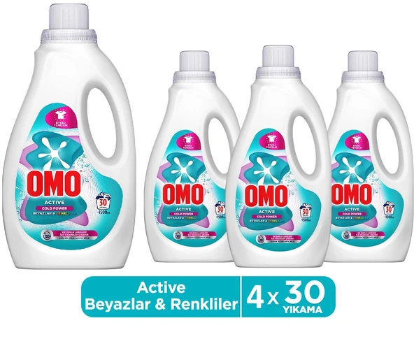 Omo Active Cold Power Beyazlar ve Renkliler Için Sıvı Deterjan 1500 Ml x 4 ürün görseli 1