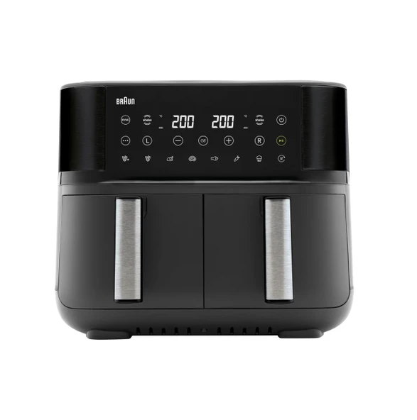 Braun sıcak hava fritözü TwinCook 3 TD3030IBK, sıcak hava fritözü 2 odacıklı, 8L (4L + 4L), 80-200°, senkronizasyon işlevli hava fritözü, 8 program, kolay temizlik, 2850W, siyah ürün görseli 1