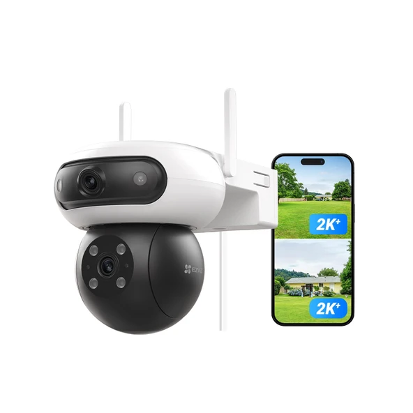 EZVIZ 4MP+4MP WiFi dış mekan gözetleme kamerası, çift lensli, 360° gözetleme, 40 m renkli gece görüşü, çift görünüm, AI kişi/araç algılama, otomatik yakınlaştırma takibi, aktif savunma, C90 Dual ürün görseli 1