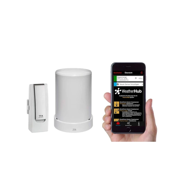 SmartHome için kablosuz yağmur ölçerli TFA Dostmann Weatherhub başlangıç ​​seti, ücretsiz akıllı telefon uygulaması, kurulumu kolay, uzunluk 170 x genişlik 165 x yükseklik 235 mm ürün görseli 1