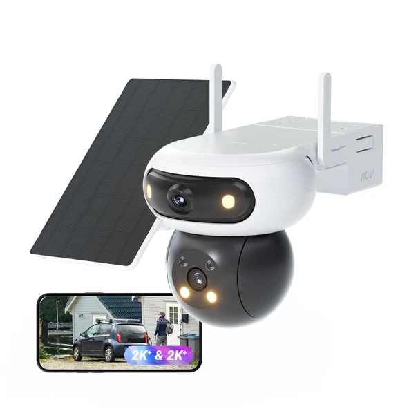 EZVIZ 4MP+4MP WiFi güvenlik kamerası dış mekan pili güneş enerjisi, Pan&Tilt çift lens, 10400mAh pil, otomatik takip, renkli gece görüşü, kişi/araç algılama, 2 yönlü ses, CB90 çift + 8W güneş paneli ürün görseli 1