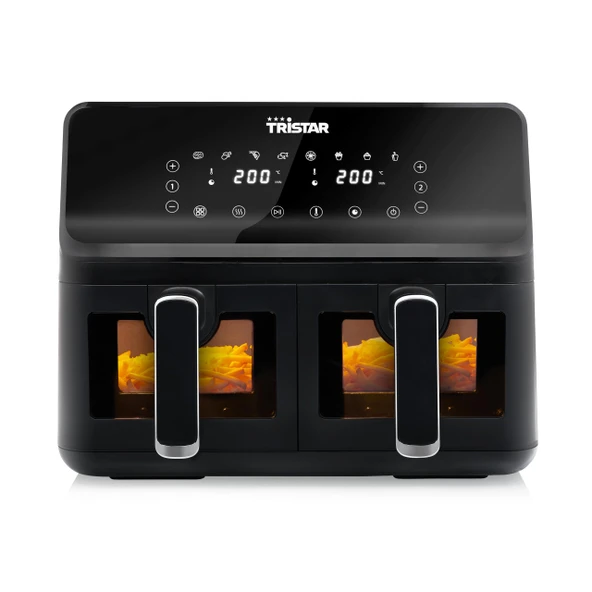 Tristar Digital Airfryer - 2x4 L - 2 kg patates kızartması - 8 program veya manuel ayar - İzleme pencereli çift sepet - FR-9040, Siyah ürün görseli 1