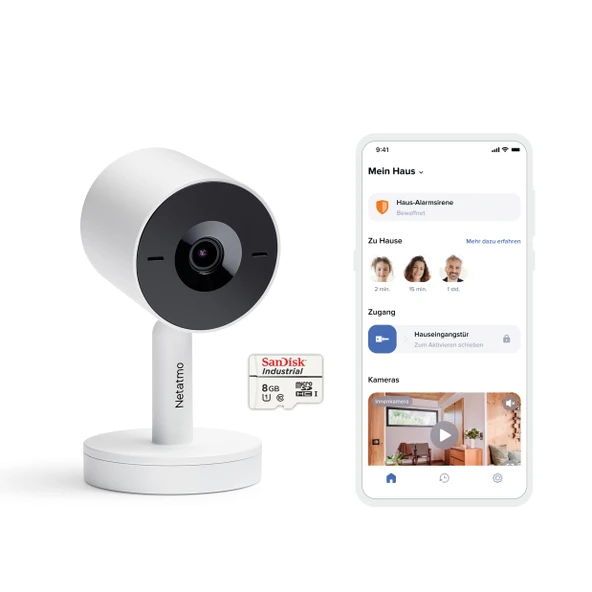 Netatmo Akıllı İç Mekan Kamerası Gelişmiş, Yapay Zeka ile Optimize Edilmiş Yüz Algılama, 2 Yönlü Ses, 130° Geniş Açılı Görünüm, 2K HDR, 30 fps, Zoom X16, 2X SD Kartlar - Beyaz ürün görseli 1