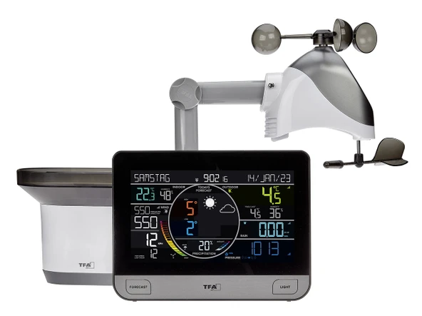 TFA Dostmann hava durumu istasyonu WLAN View PRO 6'sı 1 arada, 35.8003.01,dış mekan sensörlü rüzgar/sıcaklık/nem, yağmur ölçerli,hava basıncı, uygulama ve profesyonel hava tahmini dahil dijital, siyah ürün görseli 1