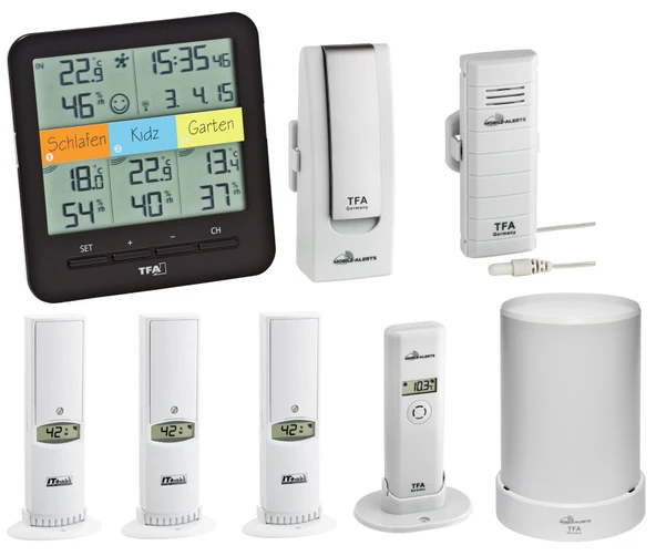 TFA Dostmann KlimaHome Profi TFA 30.3060 kablosuz termo/higro istasyonu dahil. WeatherHub SmartHome sistemi, yağmur ölçer ve ek verici (siyah) ürün görseli 1