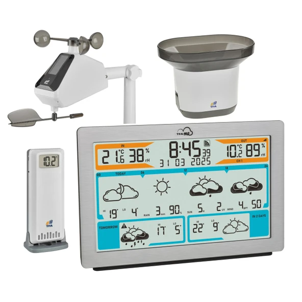 TFA Dostmann WLAN hava durumu istasyonu TFA.me ID-02, 35.8100.54.89 Wetter.com'dan 3 ila 6 günlük  hava durumu tahmini, rüzgar göstergesi, yağmur ölçer, termo-higro verici, uyarı fonksiyonu ürün görseli 1