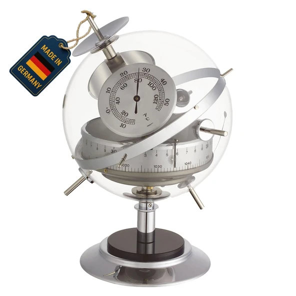TFA Dostmann analog hava istasyonu Sputnik, 20.2047, barometre, termometre, higrometre, yerel hava tahmini için, Alman aile şirketi, iç mekan, tasarım nesnesi, gümüş ürün görseli 1