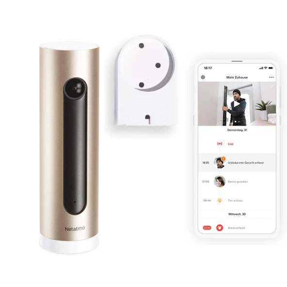 Netatmo Smart iç mekan gözetleme kamerası, duvara montaj, WiFi, Full HD, hareket algılama, gece görüşü, MicroSD kartta 32 GB'a kadar yerel depolama, canlı yayın, abonelik yok, NSC-AMZ ürün görseli 1