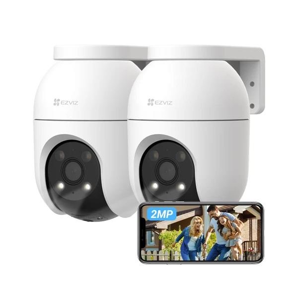 EZVIZ 2MP dış mekan gözetleme kamerası, 360° kapsama alanına ve iki yönlü sese sahip WLAN IP kamera, akıllı takip özellikli kişi algılama, ses ve ışıkla aktif savunma, su geçirmez, C8c 2'li paket ürün görseli 1
