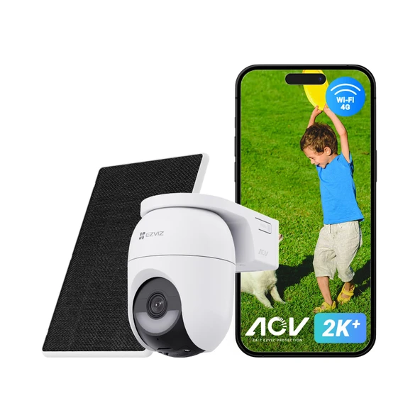 EZVIZ 4G LTE gözetleme kamerası, WiFi olmadan, 360° PTZ gözetim, 4MP kamera harici pil, renkli gece görüşü, kişi/araç algılama, 2 yönlü ses, 4G ve WiFi 6'yı destekler, 5W güneş panelli CB8 Lite 4G ürün görseli 1