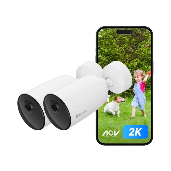 EZVIZ 3MP pilli dış mekan kamerası, AOV modlu kablosuz WiFi 6 gözetleme kamerası, AI kişi/araç algılama, aktif savunma ve renkli gece görüşü, CB3 2 paket ürün görseli 1