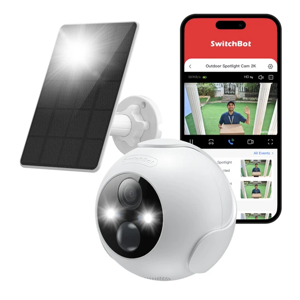 SwitchBot Kablosuz Güvenlik Kamera Seti, Güneş Panelli 2K Dış Mekan Kamerası, Ev Güvenliği için Sürekli İzleme, Renkli Gece Görüşü, Yapay Zeka İnsan/Hayvan Hareketi Algılama, Alexa Uyumlu, WiFi 2.4G ürün görseli 1