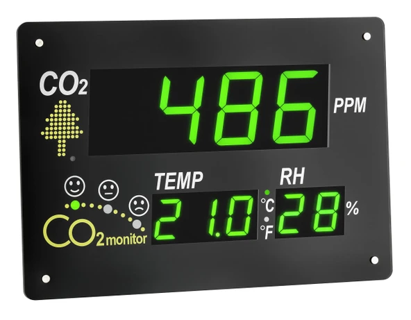 TFA Dostmann CO2 monitörü AirCo2ntrol Observer, 31.5002, XL ekran, açık planlı ofisler/okullar/resepsiyonlar için ideal, gülen yüzler, sıcaklık ve nem içeren trafik ışığı ekranıyla, siyah ürün görseli 1