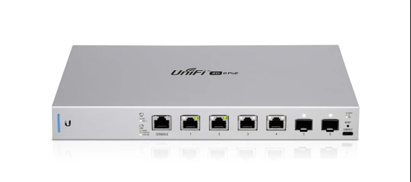 UbiQuiti UniFi Switch, 4 x 100/1000/2.5G/5G/10 GBase-T PoE++ + 2 x 10 Gigabit SFP+ Masaüstü AC 120/230V/DC 44-57V'yi yönetir ürün görseli 1