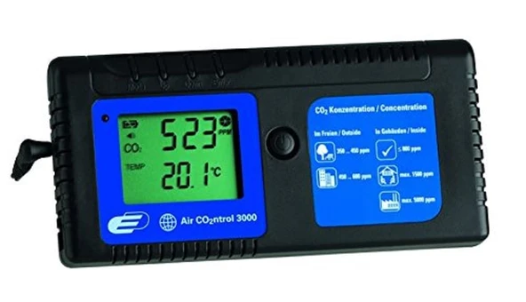 TFA Dostmann Airco2ntrol 3000 CO2 ölçüm cihazı, CO2 konsantrasyonunu izlemek için, sesli alarm, sıcaklık göstergesi, 31.5000, siyah mavi, U190 x G57 x Y260 mm ürün görseli 1