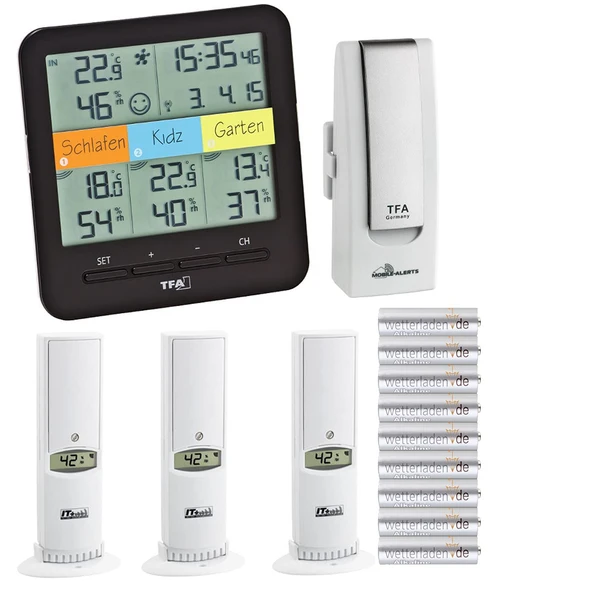TFA Dostmann 31.4007.02 KlimaHome termo-higro istasyonu, 4 ölçüm noktalı (pillerle birlikte siyah) ürün görseli 1