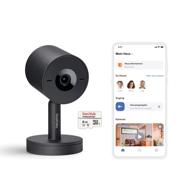 Netatmo Akıllı İç Mekan Kamerası Gelişmiş, Yapay Zeka ile Optimize Edilmiş Yüz Algılama, 2 Yönlü Ses, 130° Geniş Açılı Görünüm, 2K HDR, 30 fps, Zoom X16, 2X SD Kartlar - Siyah ürün görseli 1