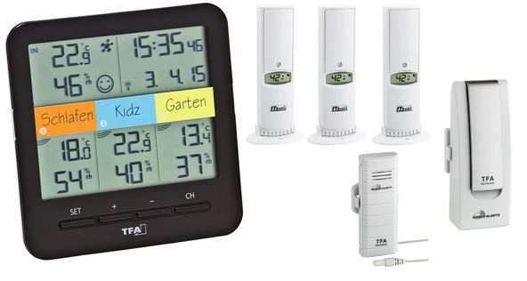 TFA Dostmann KlimaHome Plus TFA 30.3060 kablosuz termo/higro istasyonu dahil. WeatherHub SmartHome sistemi (siyah) ürün görseli 1