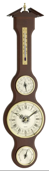 TFA Dostmann 45.3004 masif ahşaptan yapılmış Sheraton şeklinde analog klasik hava durumu istasyonu, 155 x (G) 45 x (Y) 602 mm, barometre, termometre, higrometre ve saat ile, maun ürün görseli 1