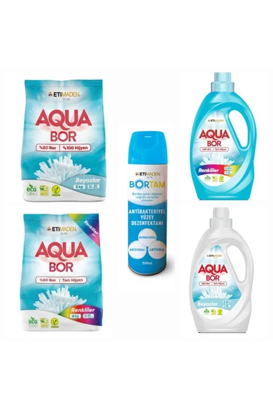 DOĞAL ÇAMAŞIR DETERJANI AQUABOR RENKLİLER VE BEYAZLAR İÇİN 148 YIKAMA+ BORTAM DEZENFEKTAN 500 ML ürün görseli 1