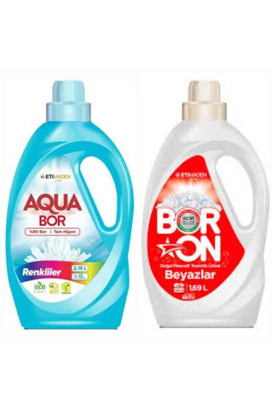 AQUABOR DOĞAL MİNERALLİ RENKLİLER İÇİN 33 YIKAMA+ BORON SIVI BEYAZLAR İÇİN 26 YIKAMA TM ürün görseli 1