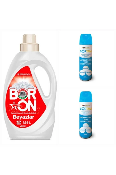 DOĞAL SIVI ÇAMAŞIR DETERJANI BORON BEYAZLAR İÇİN 26 YIKAMA+ BORTAM DEZENFEKTAN 500 ML*2 ADET ürün görseli 1