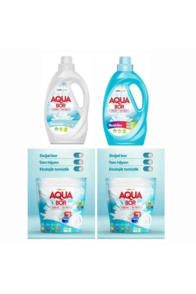 AQUABOR DOĞAL MİNERALLİ SIVI ÇAMAŞIR DETERJANI RENKLİLER +BEYAZLAR İÇİN +BULAŞIK TABLETİ 30KAPSÜL ürün görseli 1