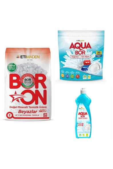 Doğal Mineralli Bulaşık Deterjanı 30 tablet +elde yıkama+Çamaşır Makine Deterjanı ürün görseli 1