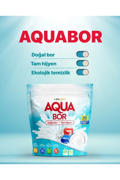 Aquabor Bulaşık makinesi Tableti 30 Lu Doğal Bulaşık Makinesi Tableti ürün görseli 1