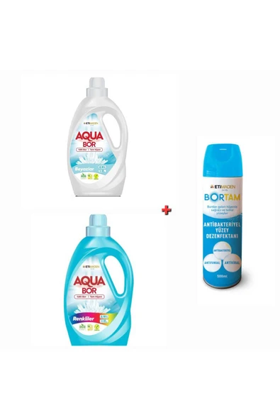 AQUABOR BEYAZLAR VE RENKLİLER İÇİN SIVI ÇAMAŞIR DETERJANI 2*2.15 L 66 YIKAMA SIVI + DEZENFEKTAN ürün görseli 1