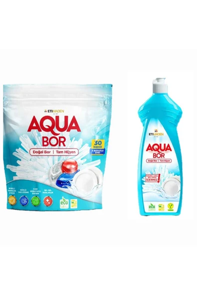 AQUABOR DOĞAL MİNERALLİ BULAŞIK TABLETİ 30 ADET KAPSÜL+1 ADET BULAŞIK ELDE YIKAMA DETERJANI ürün görseli 1
