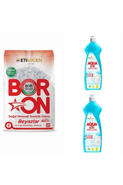 BORON toz deterjan beyazlar için 4 kg 26 yıkama +2 adet AQUABOR bulaşık deterjanı ürün görseli 1