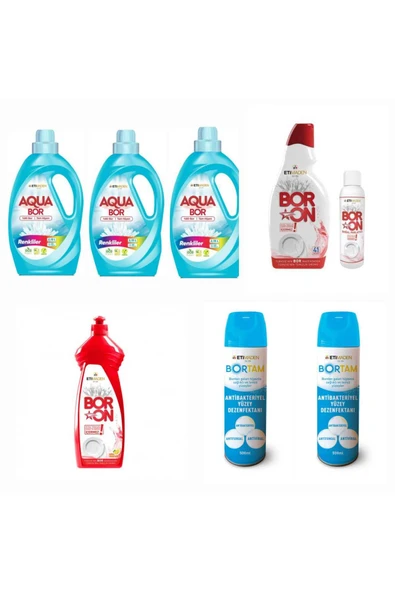 AQUABOR SIVI DETERJAN RENKLİLER İÇİN 99 YIKAMA+ BULAŞIK DETERJANI+ 2 ADET BORTAM DEZENFEKTAN ürün görseli 1