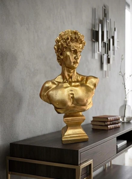 Modern Dekoratif Biblo – Gold  David/ Davut Heykeli, Salon Konsol & Sehpa Üstü Şık Ev Dekorasyonu, Lüks Ofis Aksesuarı ürün görseli 1