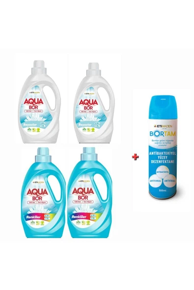 AQUABOR BEYAZLAR VE RENKLİLER İÇİN SIVI ÇAMAŞIR DETERJANI 4*2.15 L 132 YIKAMA SIVI + DEZENFEKTAN ürün görseli 1