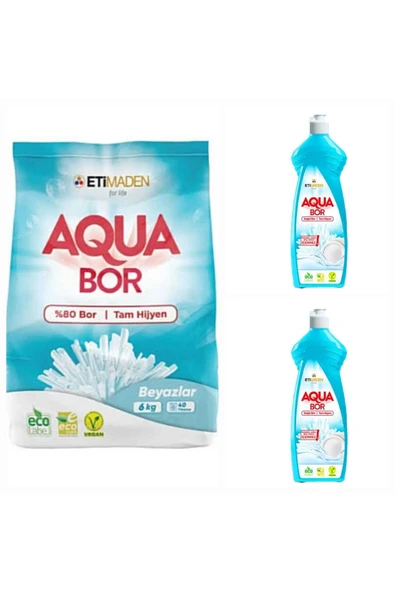 AQUABOR DOĞAL MİNERALLİ BEYAZLAR İÇİN ÇAMAŞIR DETERJANI 6 KG + 2 ADET ELDE YIKAMA BULAŞIK DETERJAN ürün görseli 1