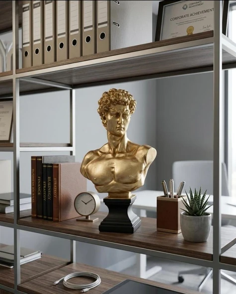 Modern Dekoratif Biblo – Gold Siyah Detay David/ Davut Heykeli, Salon Konsol & Sehpa Üstü Şık Ev Dekorasyonu, Lüks Ofis Aksesuarı ürün görseli 1