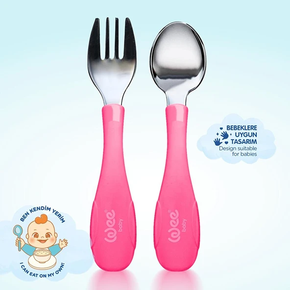 Paslanmz Çelik Çatal Kaşık Seti Pembe (4 ADET) - Resim 3