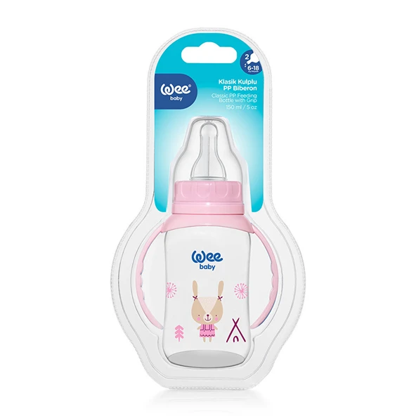 744 Wee Baby Kulplu PP Biberon 150ml Pembe - Resim 2