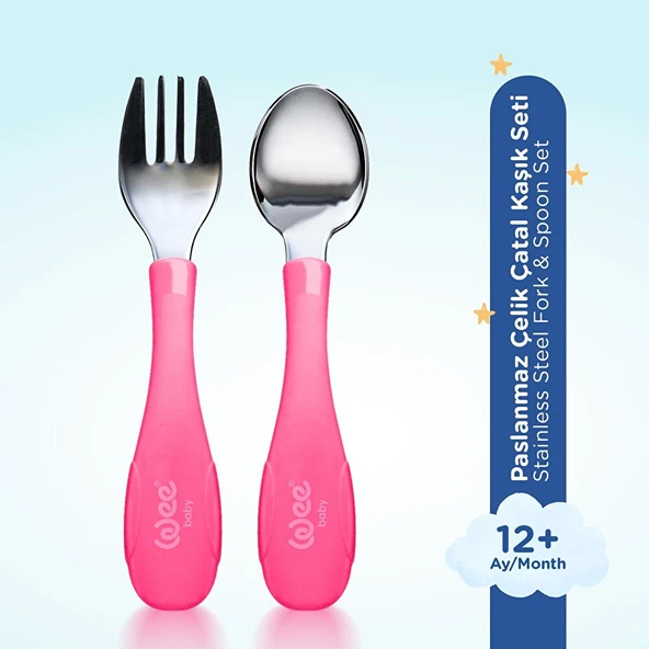 Paslanmz Çelik Çatal Kaşık Seti Pembe (2 ADET) - Resim 2