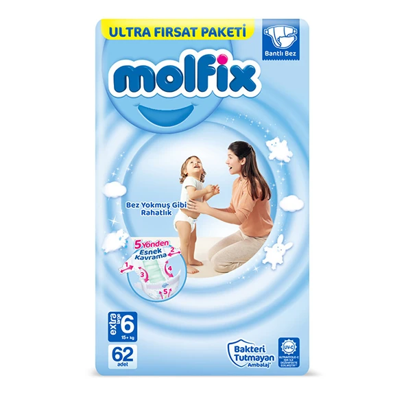 Bebek Bezi 6 Beden XL Ultra Fırsat Paketi 15+ kg 62 Adet (5 ADET) ürün görseli 1