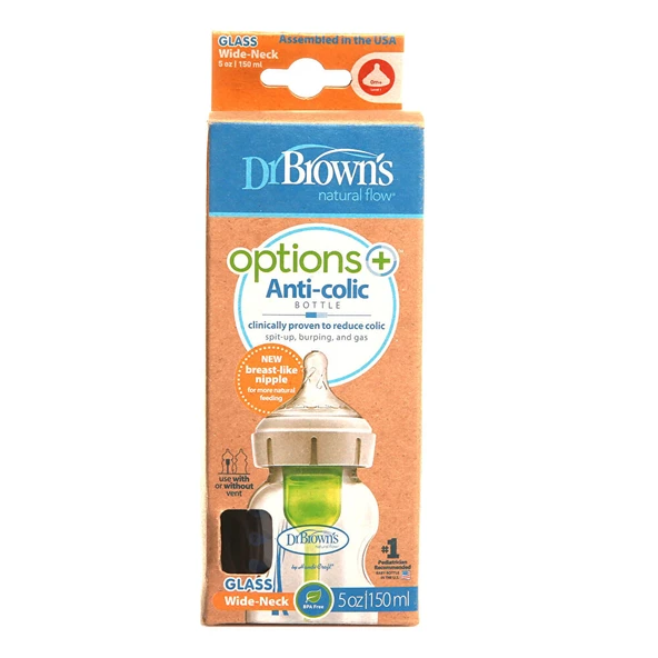 DB51730 Dr Browns Options+ Geniş Ağız Antikolik Cam Biberon 150 ml 0+ Ay (2 ADET) ürün görseli 1