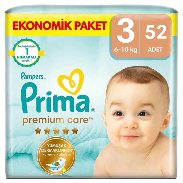 Bebek Bezi Premium Care 3 Beden Midi Ekonomik Paket 6-10 kg 52 Adet (4 ADET) ürün görseli 1