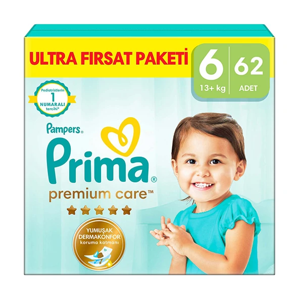 Bebek Bezi Premium Care 6 Beden Extra Large Ultra Fırsat Paketi 13+ kg 62 Adet (2 ADET) ürün görseli 1