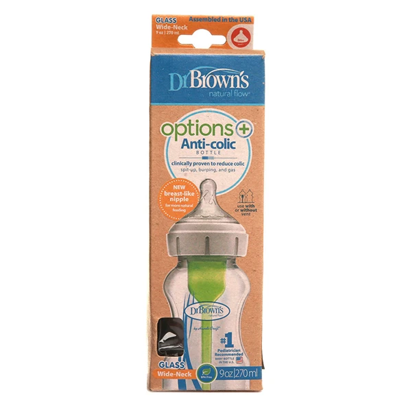 DB91740 Dr Browns Options+ Geniş Ağız Antikolik Cam Biberon 270 ml 0+ Ay (2 ADET) ürün görseli 1