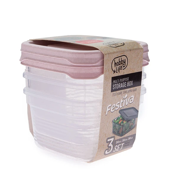 Festiva Kare Saklama Kabı 250ml - Pembe ürün görseli 1