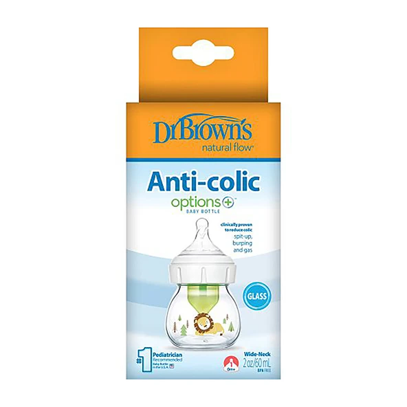 DB 21601 Geniş Ağız Anti-Kolik Options+ Desenli Cam Biberon 60 ml Aslan, Tekli paket 1 Adet ürün görseli 1