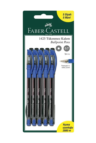 4 ADET Faber Castell 1425 Tükenmez Kalem 5 Mavi + 5 Siyah ürün görseli 1